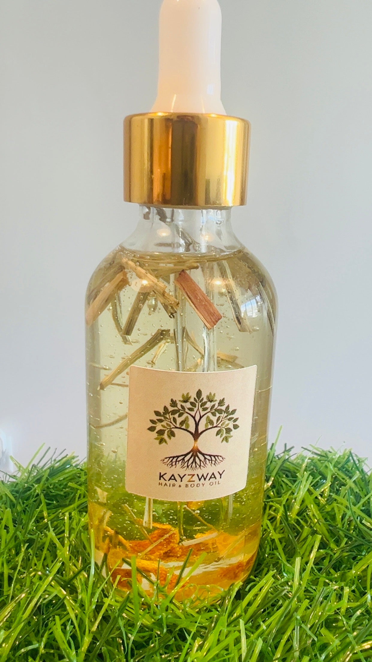 Oil infused with dried orange peels and lemongrass
